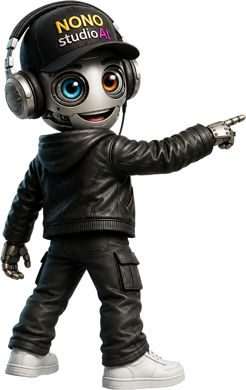 NONO mascotte présentant les studios IA